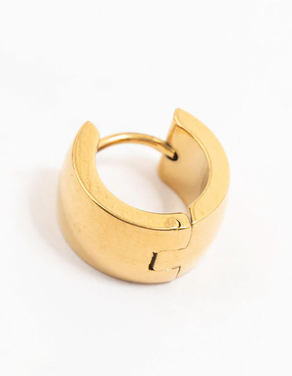 Waterproof Gold Plated Stainless Steel Wide Round Huggie Earrings - Image 5