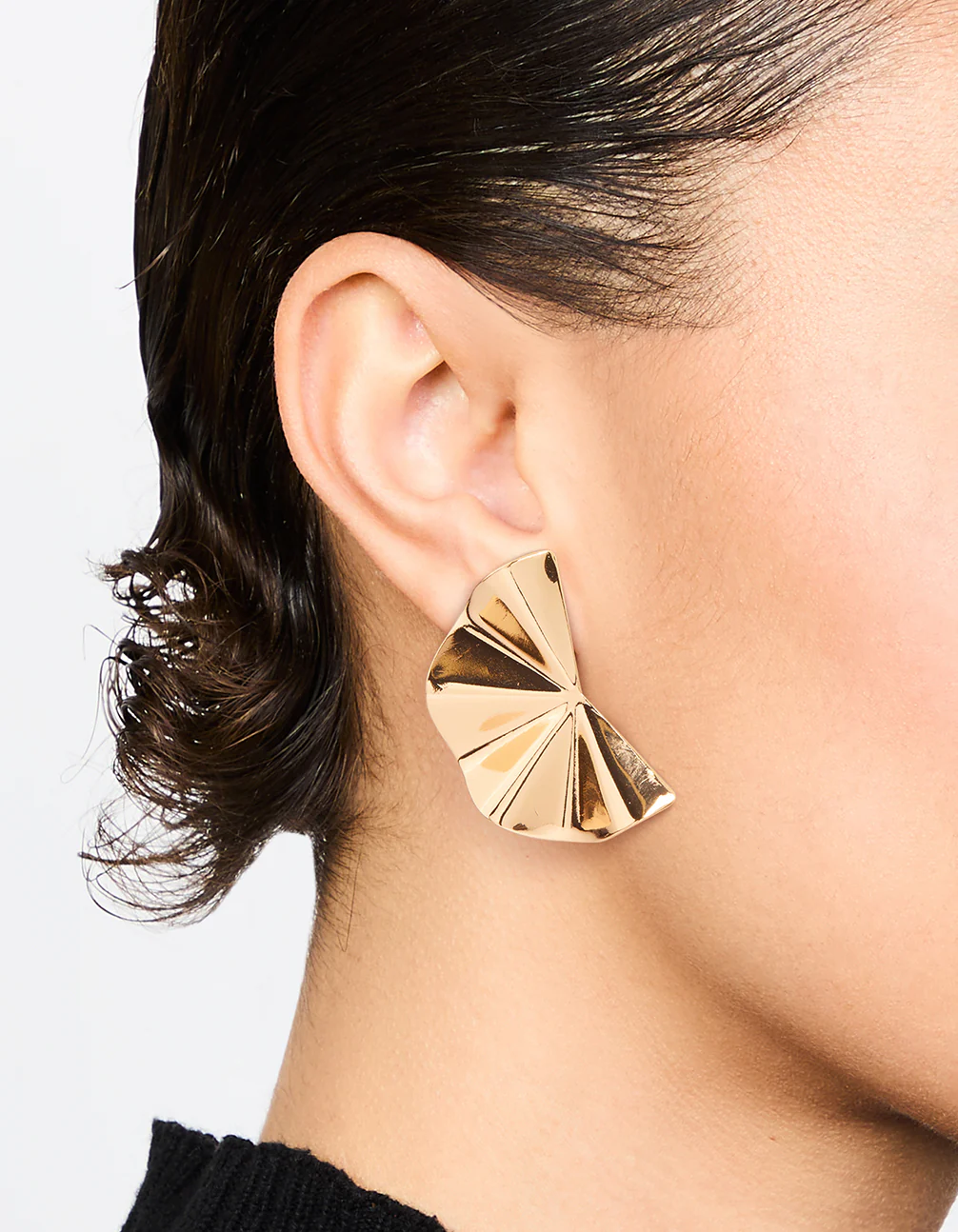 Gold Plated Statement Fan Stud Earrings - Image 2