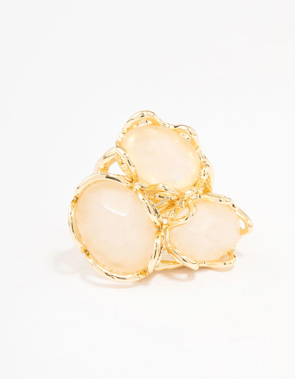 Gold Plated Statement Semi-Precious Trio Ring - Image 3