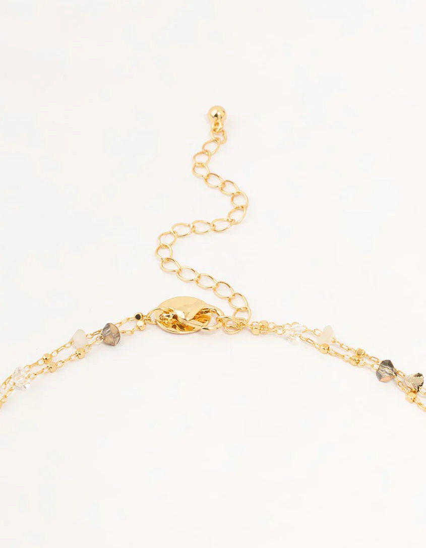 Gold Plated Station Semi Precious Shards And Ball Layered Necklace - Image 3