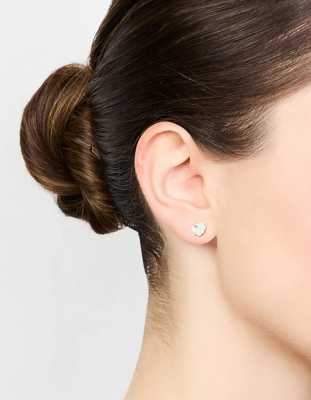 Gold Plated Sterling Silver Aurora Heart Stud Earrings - Image 2