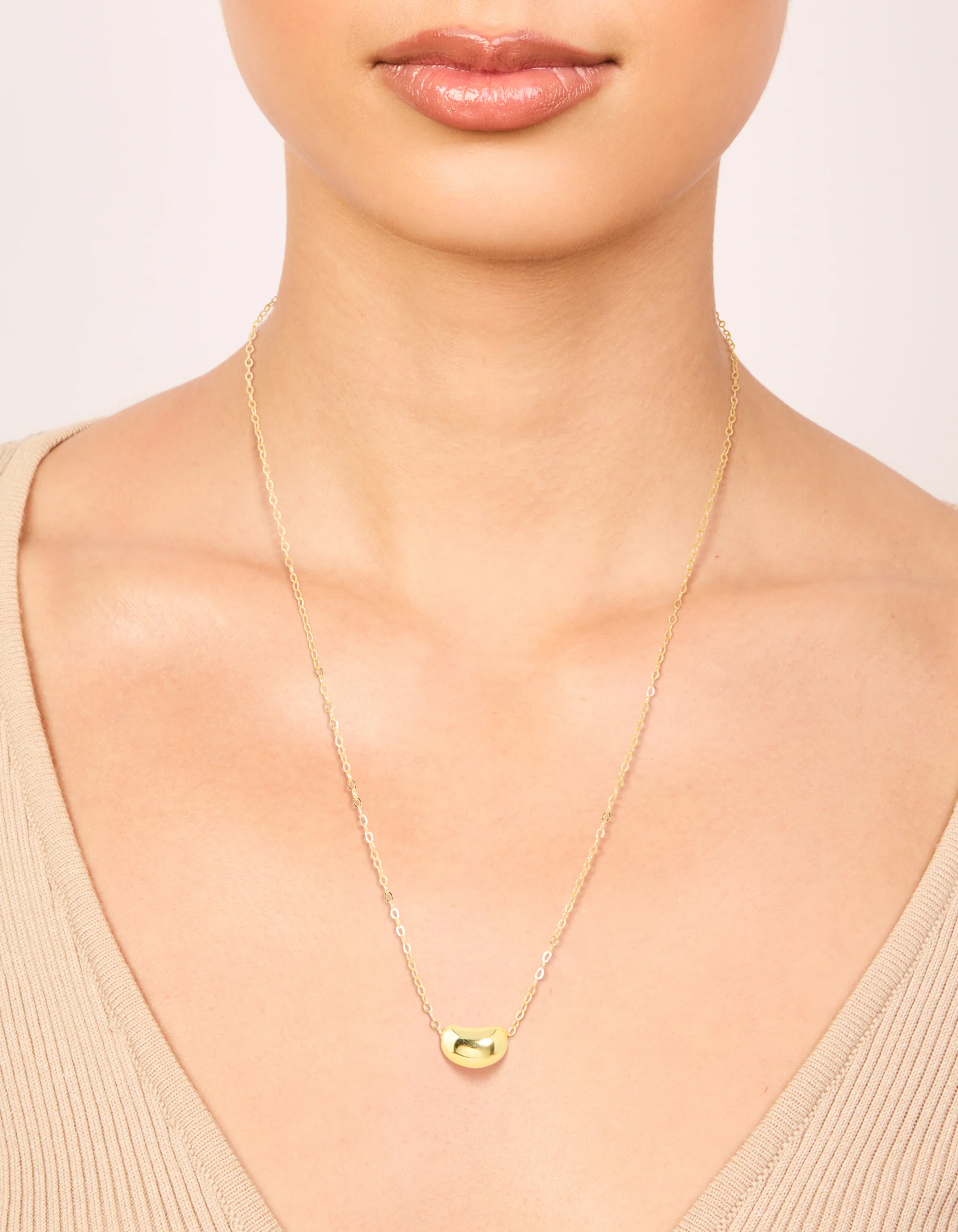 Gold Plated Sterling Silver Bean Pendant Necklace - Image 2