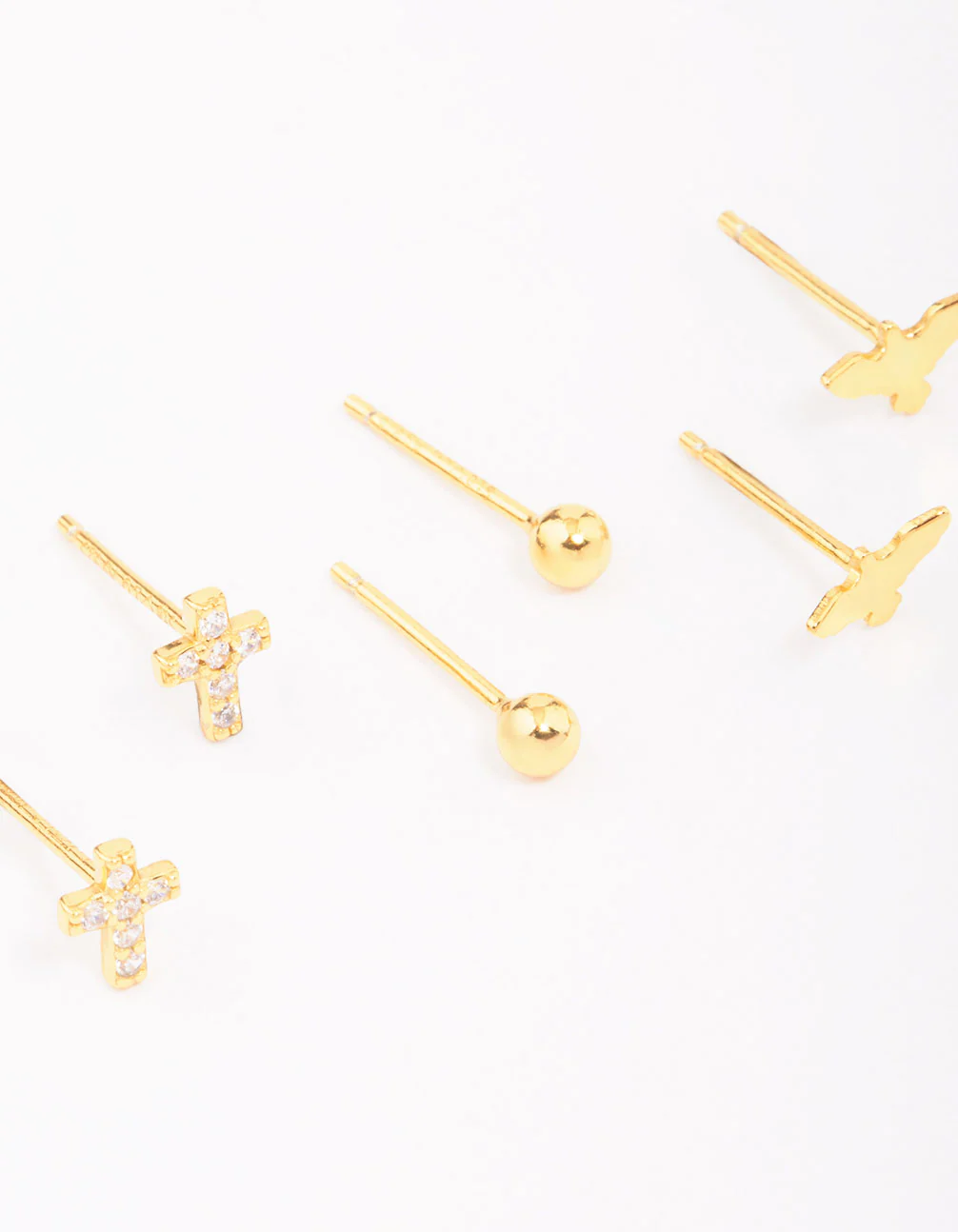 Gold Plated Sterling Silver Bird & Rose Stud Earring 3-Pack - Image 2