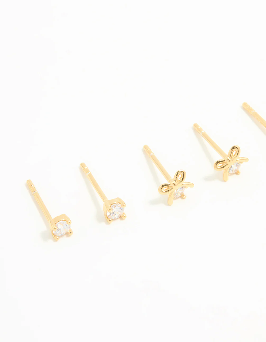 Gold Plated Sterling Silver Bow & Sleek Earrings 3-Pack - Image 4