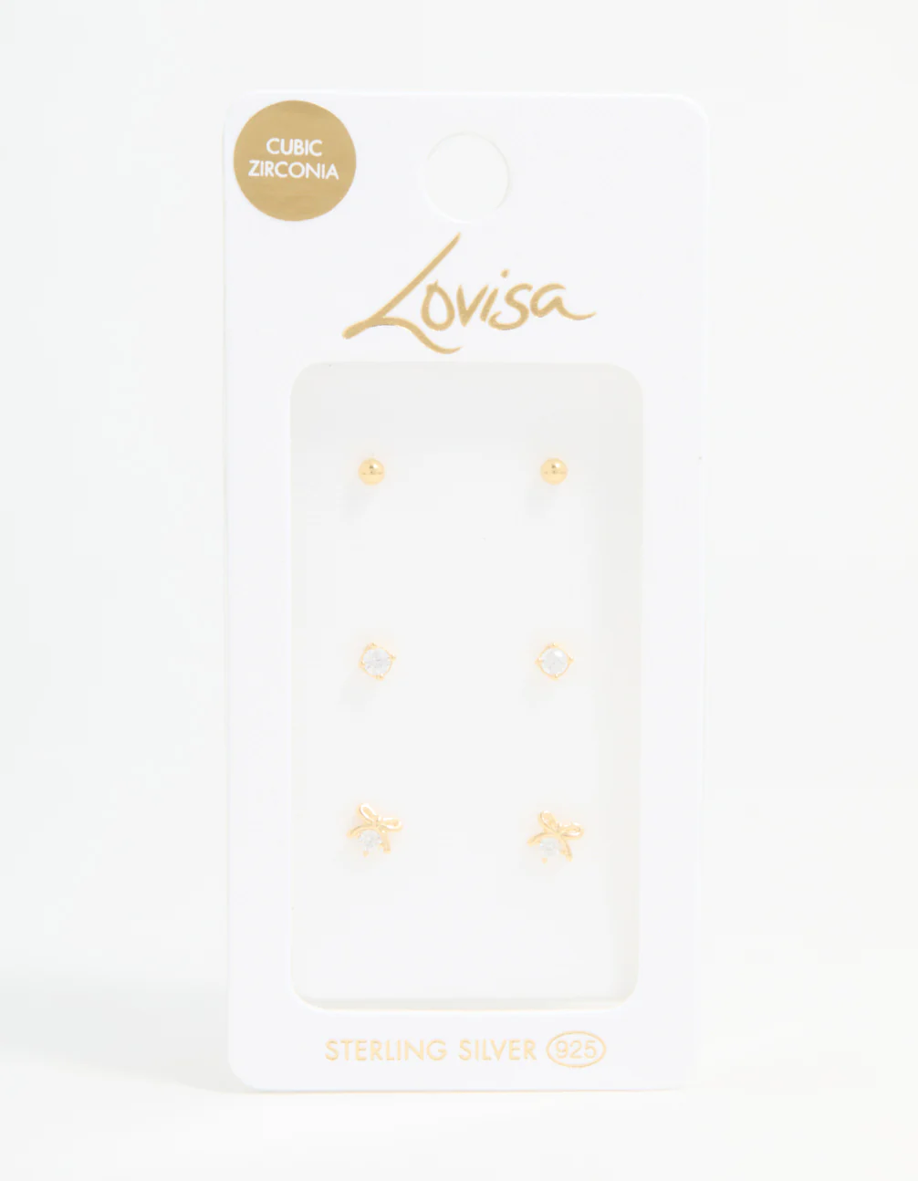 Gold Plated Sterling Silver Bow & Sleek Earrings 3-Pack - Image 5