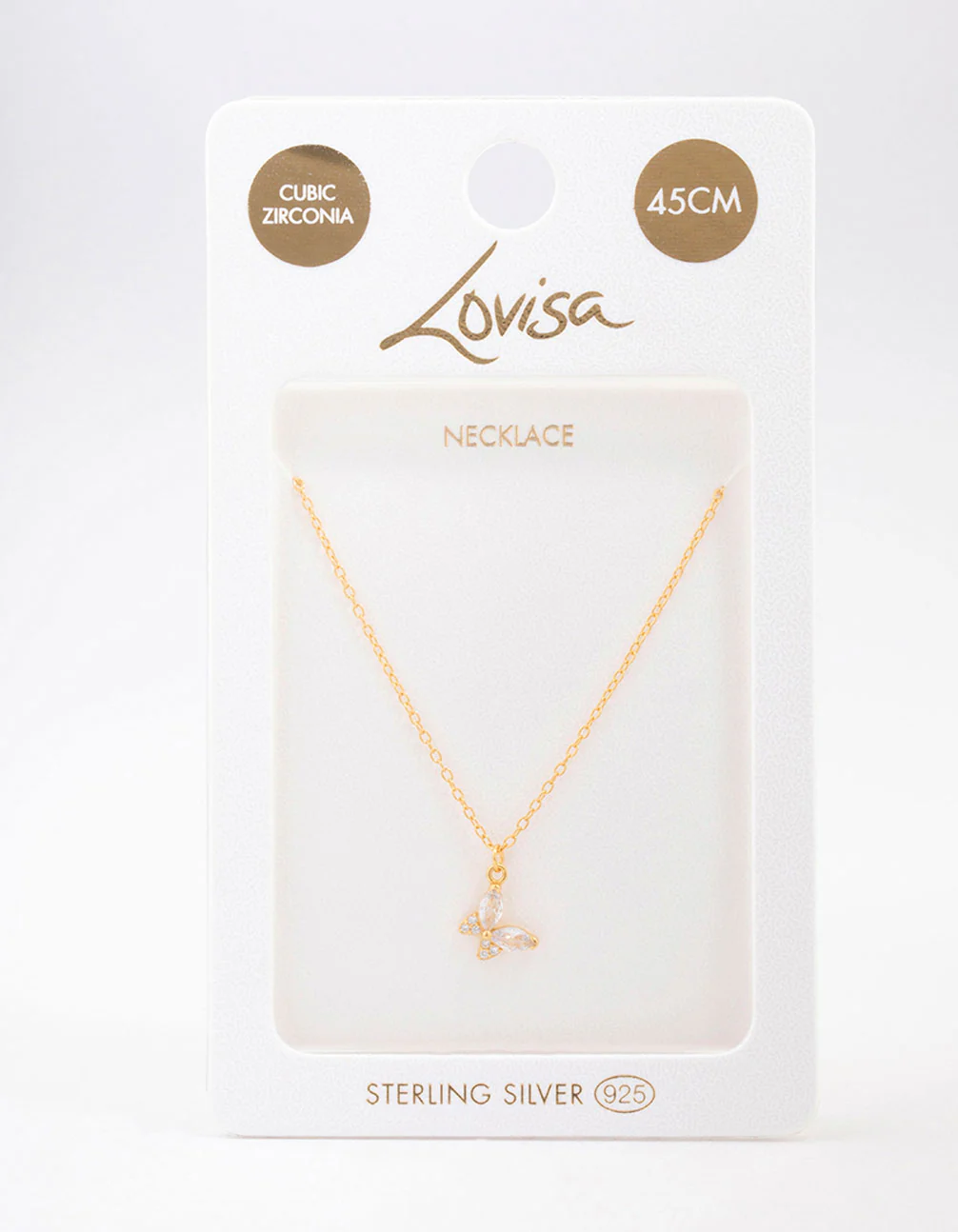 Gold Plated Sterling Silver Cubic Zirconia Butterfly & Angel Pendant Necklace - Image 3