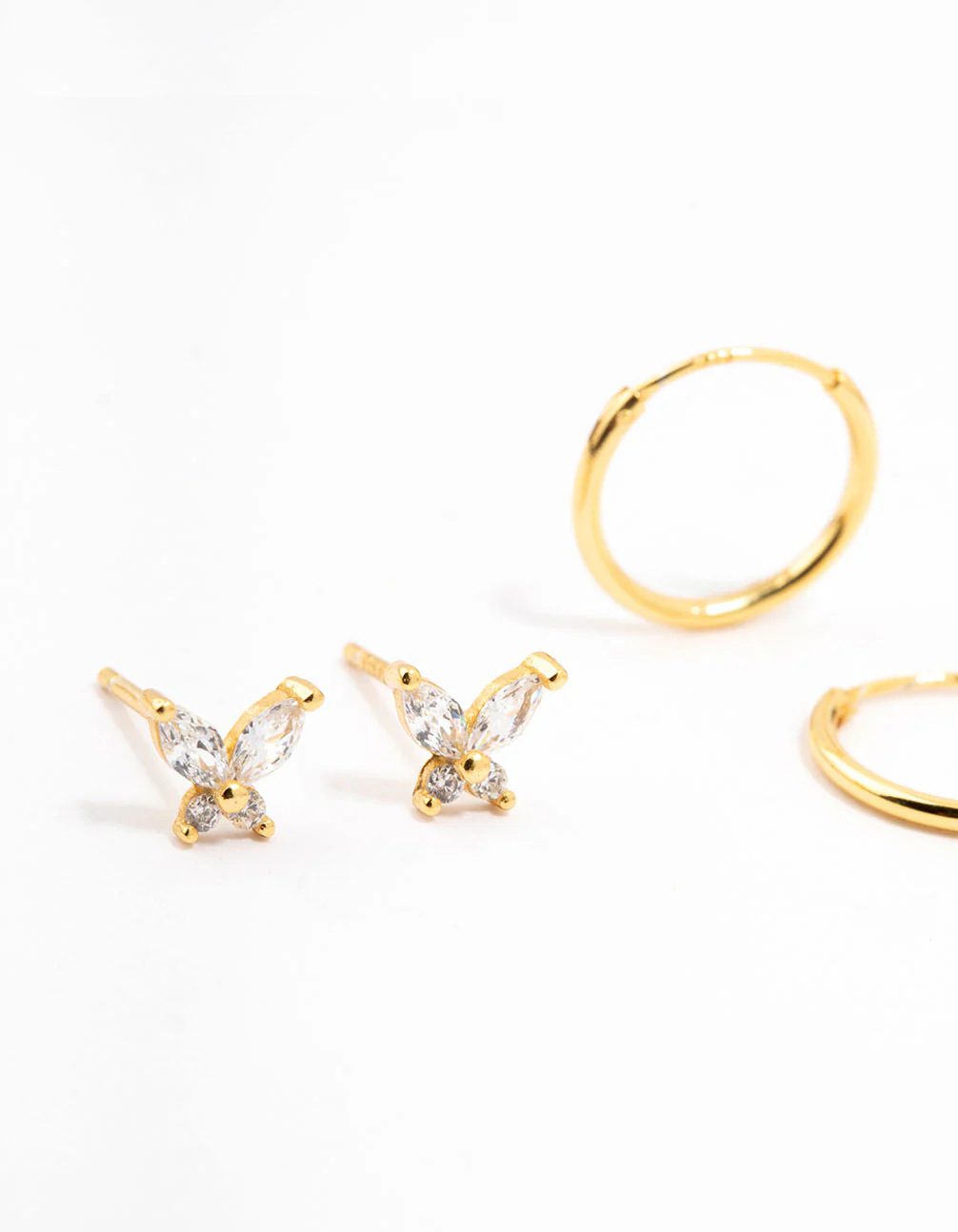 Gold Plated Sterling Silver Butterfly Studs And Hoop Earrings 2-Pack - Image 2