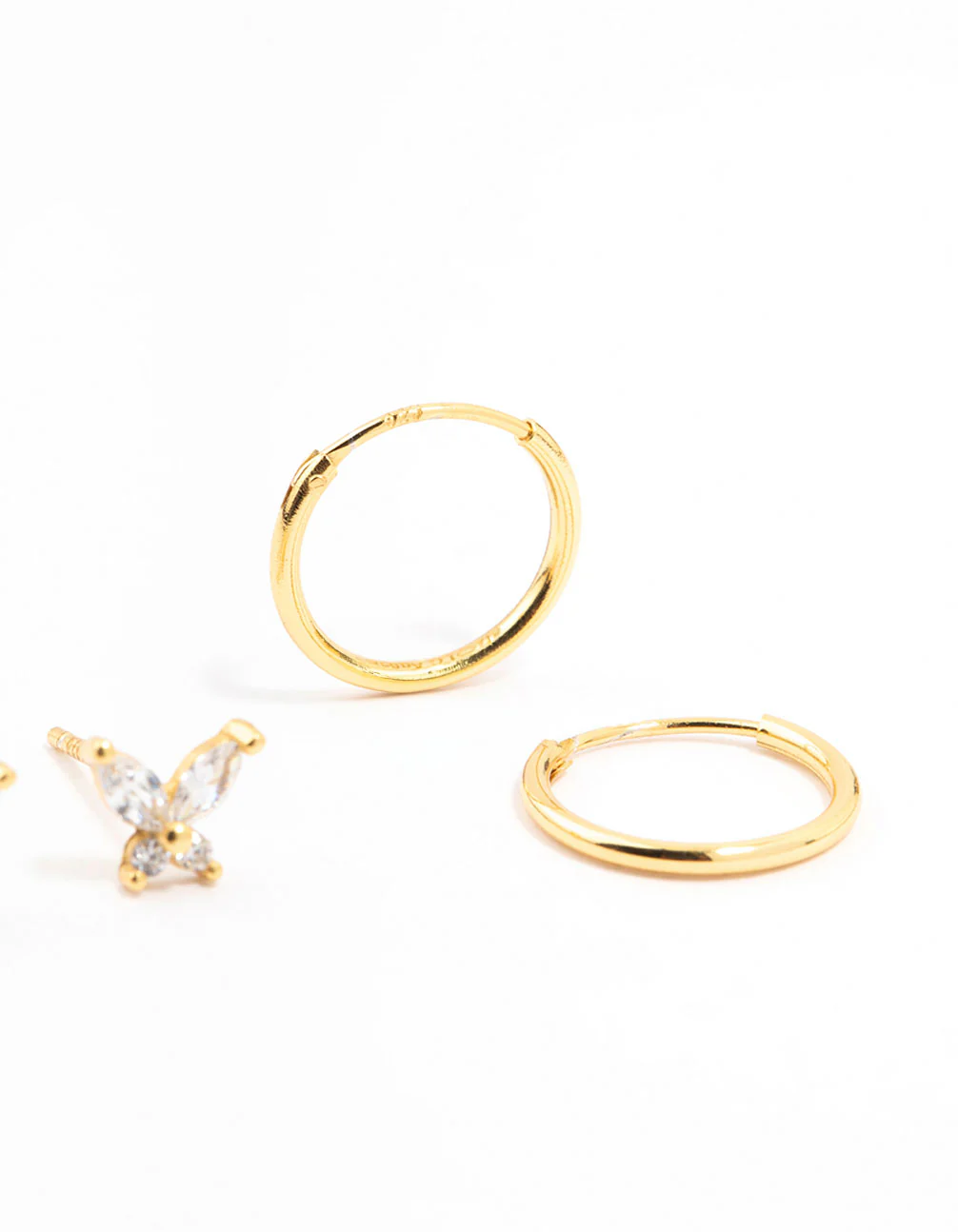 Gold Plated Sterling Silver Butterfly Studs And Hoop Earrings 2-Pack - Image 3