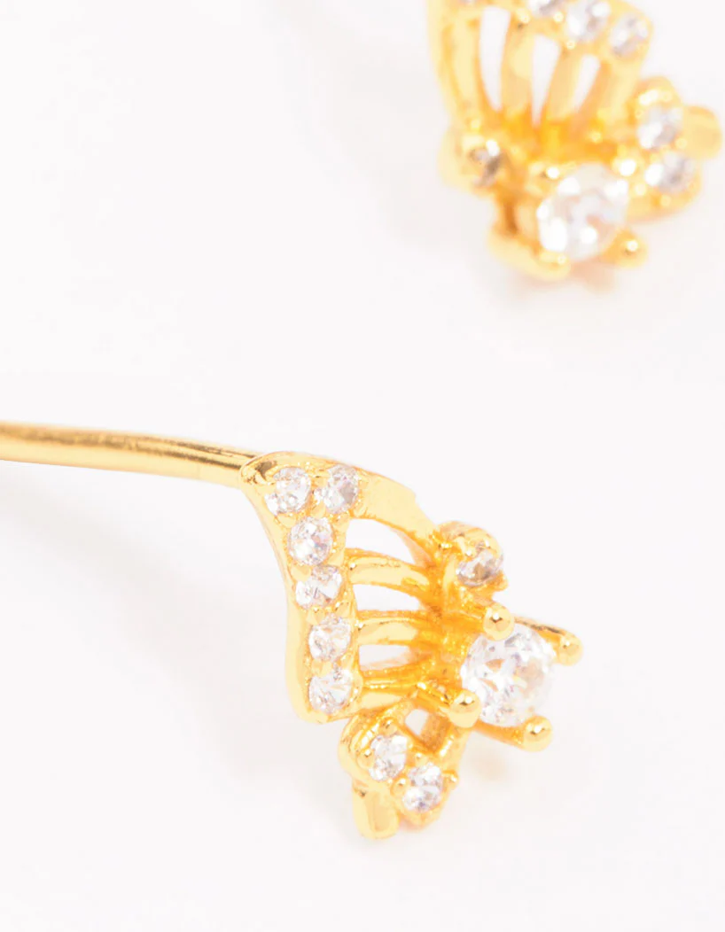 Gold Plated Sterling Silver Butterfly Wing Stud Earrings - Image 2
