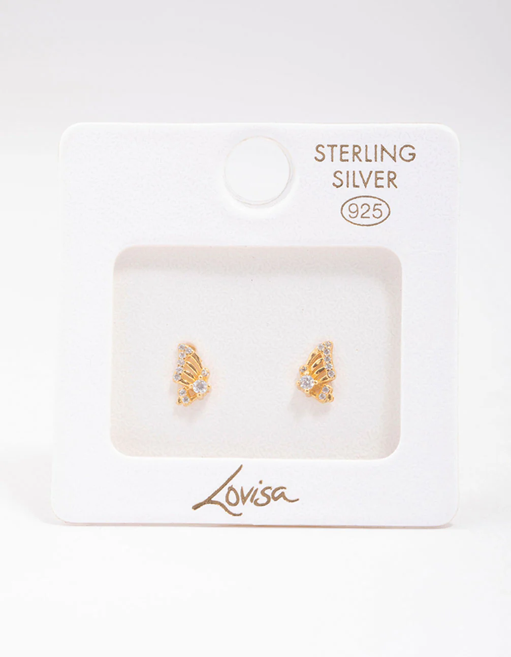 Gold Plated Sterling Silver Butterfly Wing Stud Earrings - Image 3