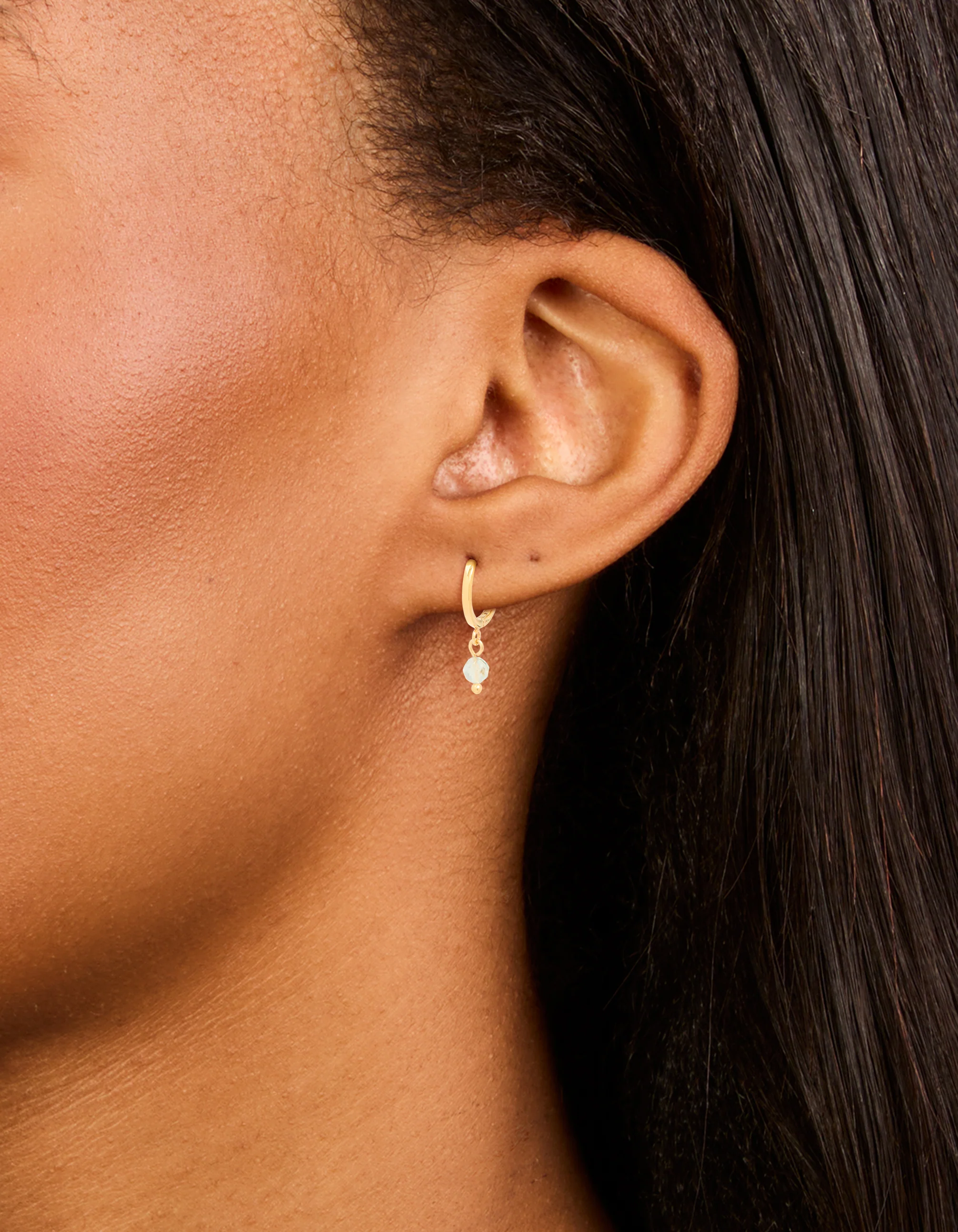 Gold Plated Sterling Silver Clear Quartz Semi Precious Stone Hoop Earrings - Image 2