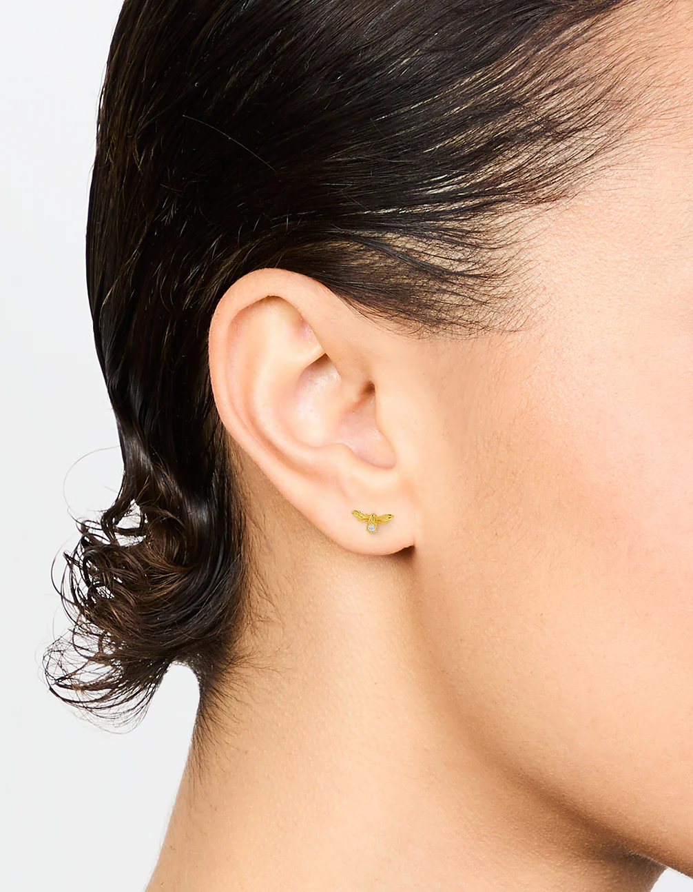 Gold Plated Sterling Silver Cubic Zirconia Bee Stud Earrings - Image 2