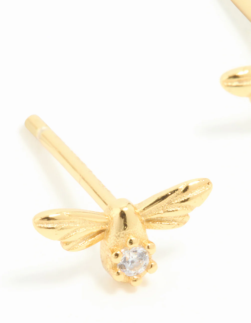 Gold Plated Sterling Silver Cubic Zirconia Bee Stud Earrings - Image 4