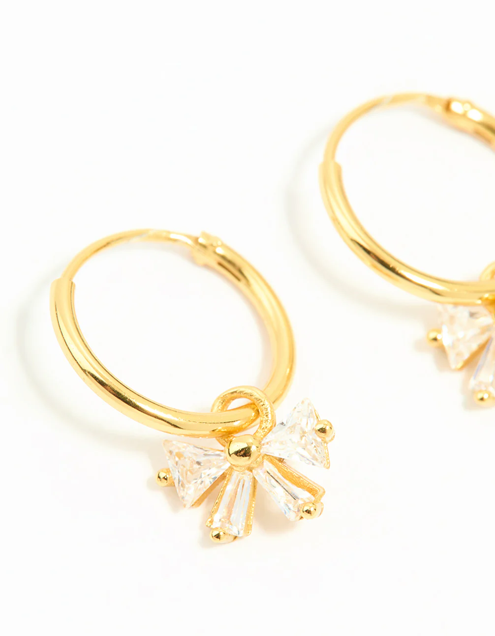Gold Plated Sterling Silver Cubic Zirconia Bow Huggie Earrings - Image 4
