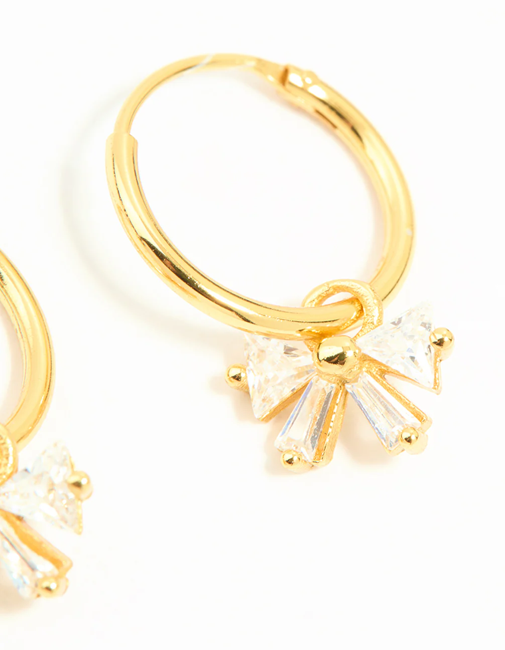 Gold Plated Sterling Silver Cubic Zirconia Bow Huggie Earrings - Image 5