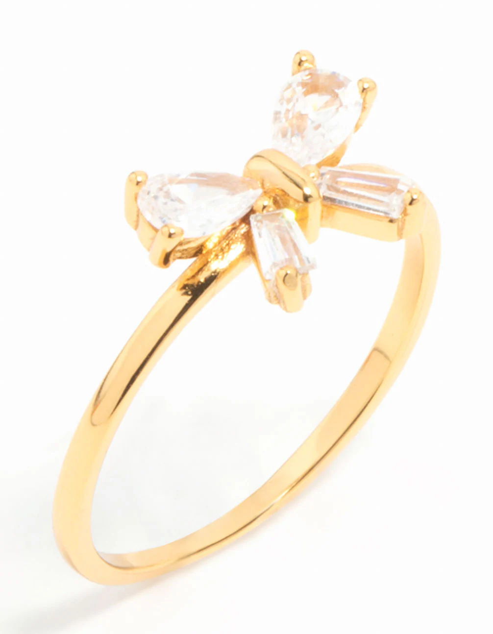 Gold Plated Sterling Silver Cubic Zirconia Bow Ring - Image 2