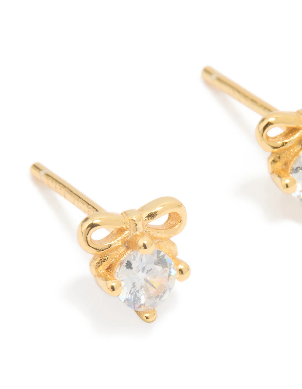 Gold Plated Sterling Silver Cubic Zirconia Bow Stud Earrings - Image 4