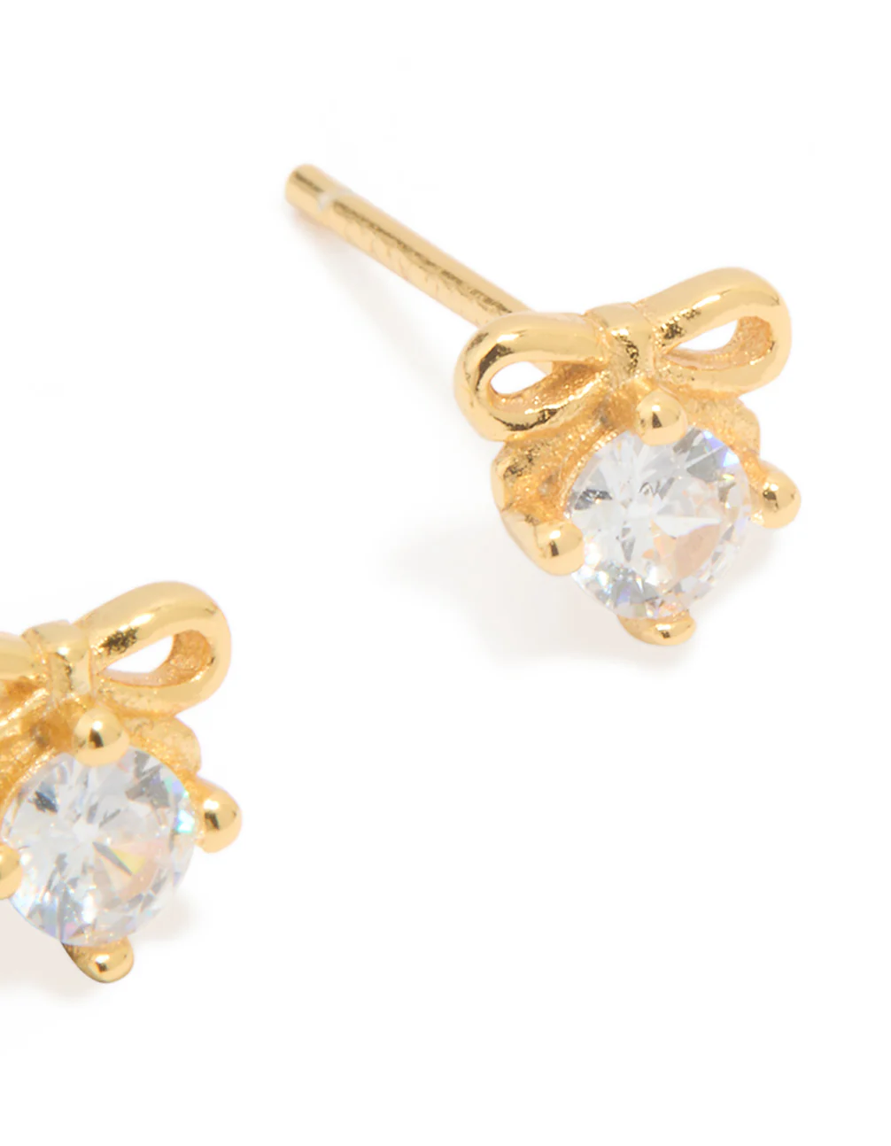 Gold Plated Sterling Silver Cubic Zirconia Bow Stud Earrings - Image 5