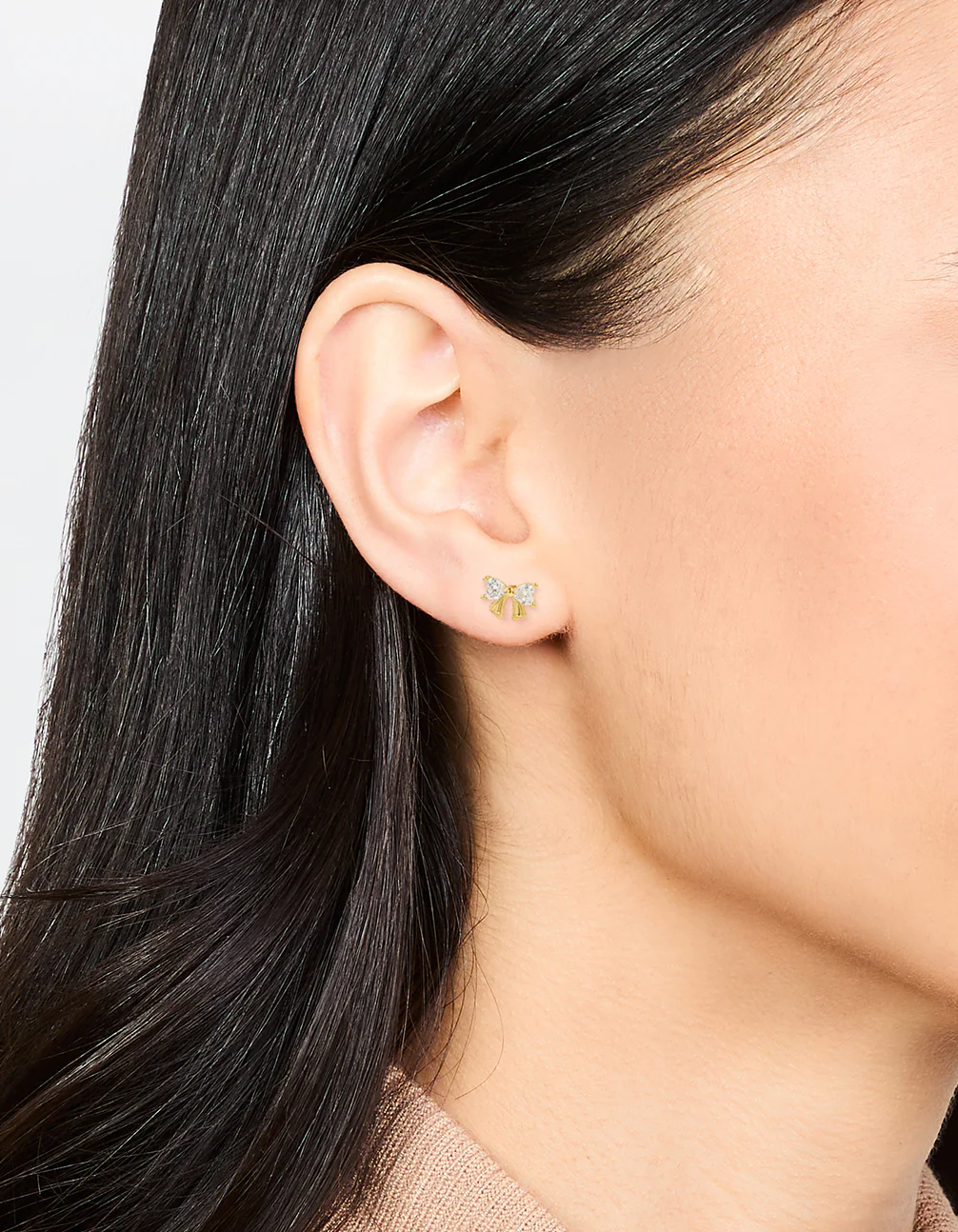Gold Plated Sterling Silver Cubic Zirconia Bow Stud Earrings - Image 2