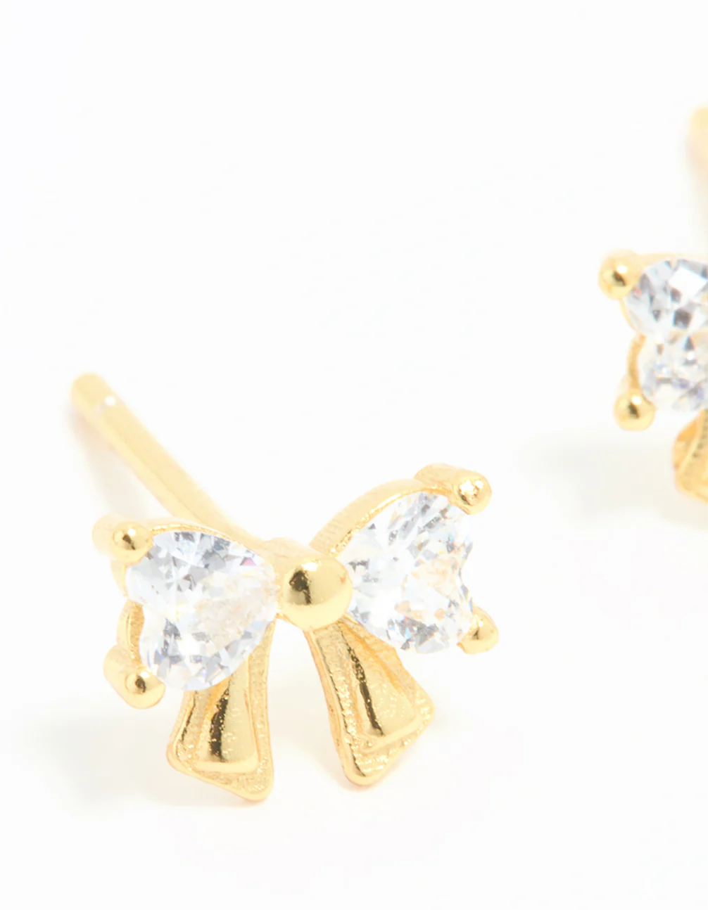 Gold Plated Sterling Silver Cubic Zirconia Bow Stud Earrings - Image 4