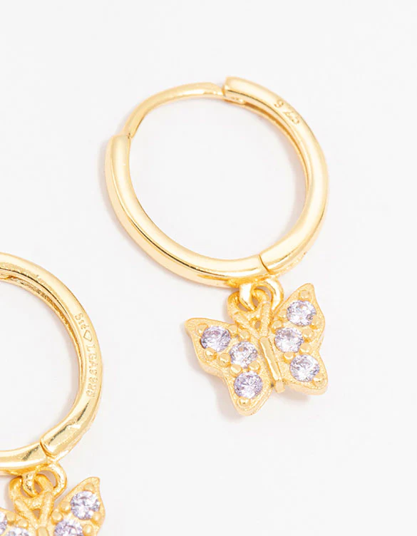 Gold Plated Sterling Silver Cubic Zirconia Butterfly Earrings - Image 3