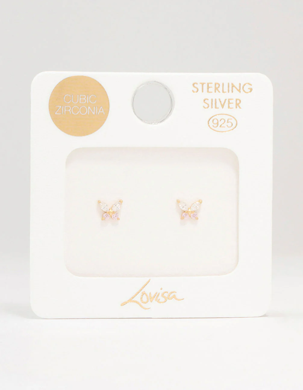Gold Plated Sterling Silver Cubic Zirconia Butterfly Stud Earrings - Image 3