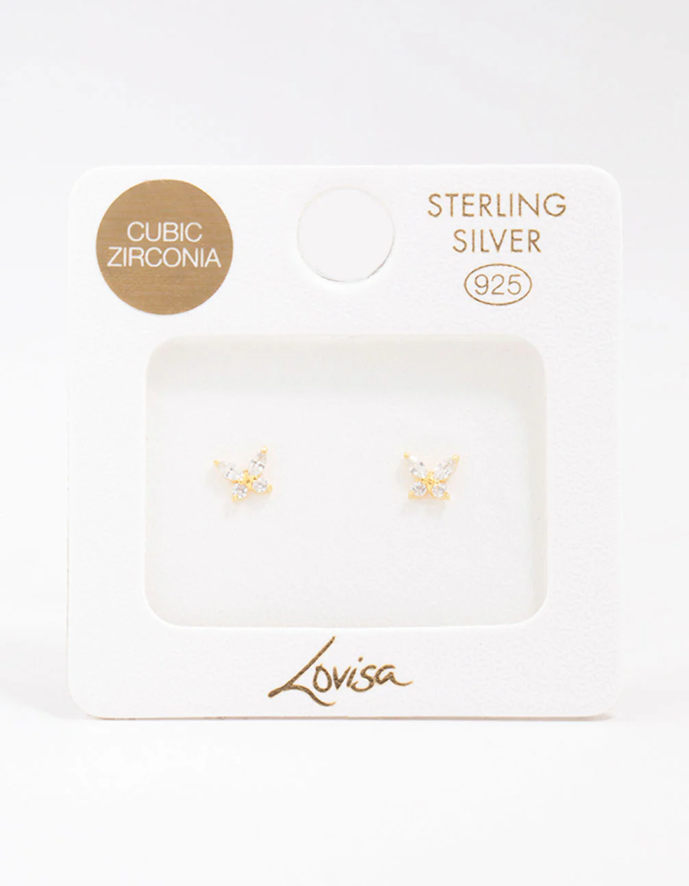 Gold Plated Sterling Silver Cubic Zirconia Butterfly Stud Earrings - Image 3