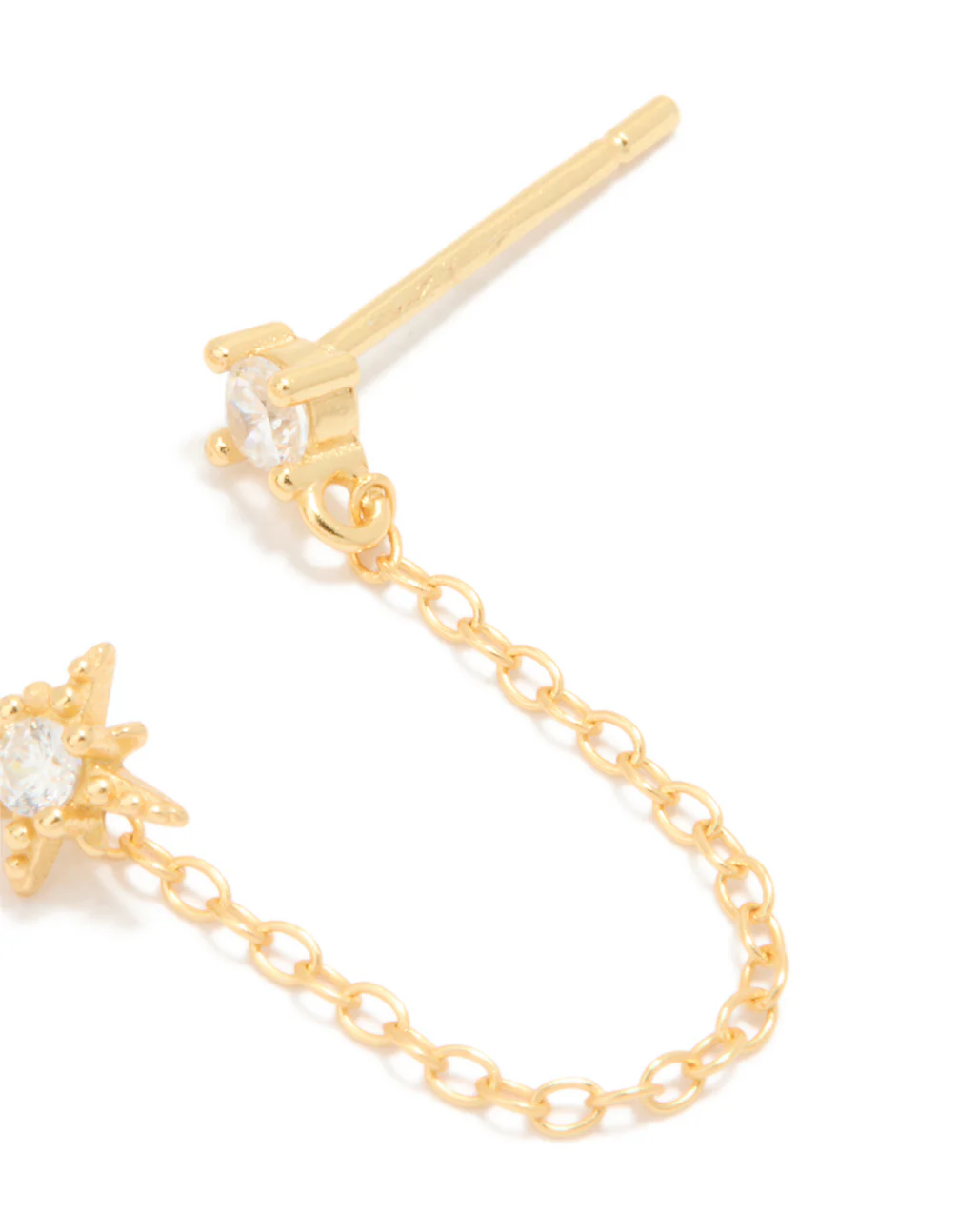Gold Plated Sterling Silver Cubic Zirconia Chain Double Earring - Image 3