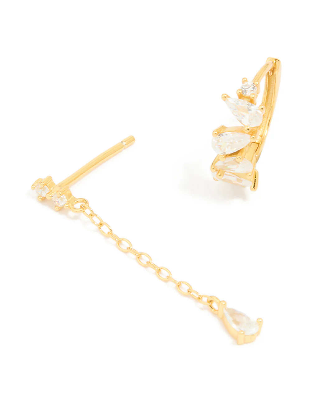 Gold Plated Sterling Silver Cubic Zirconia Chain & Stud Earrings 3-Pack - Image 2