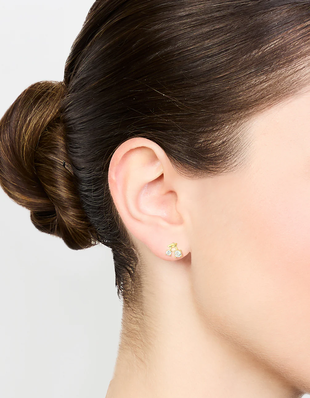 Gold Plated Sterling Silver Cubic Zirconia Cherry Stud Earrings - Image 2