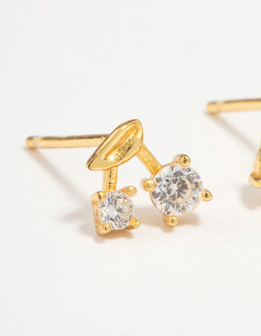 Gold Plated Sterling Silver Cubic Zirconia Cherry Stud Earrings - Image 4