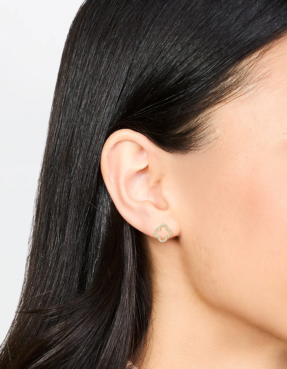 Gold Plated Sterling Silver Cubic Zirconia Flower Stud Earrings - Image 2