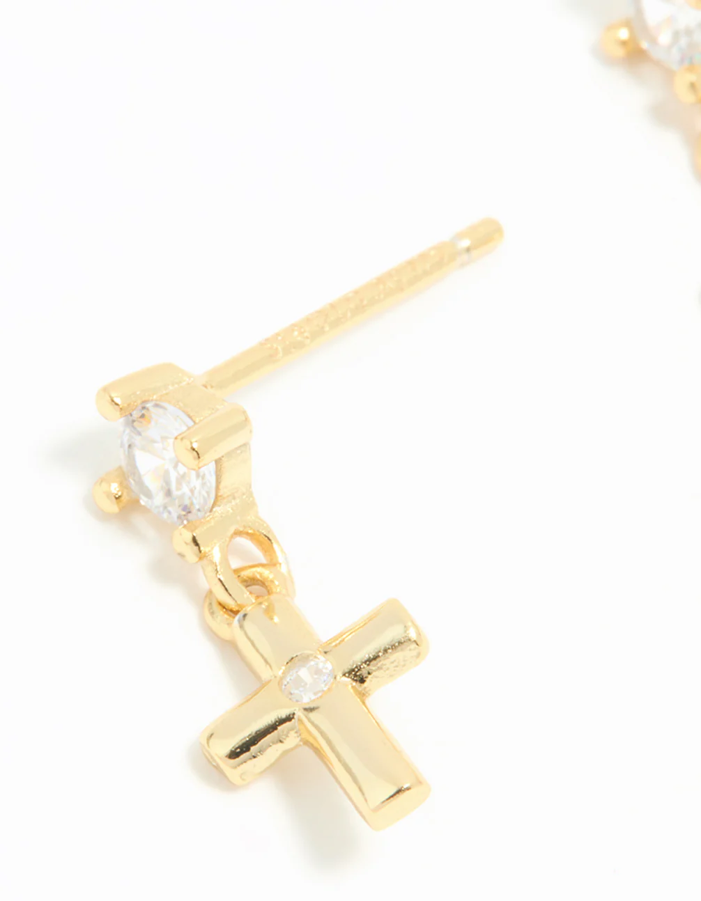 Gold Plated Sterling Silver Cubic Zirconia Cross Drop Earrings - Image 4