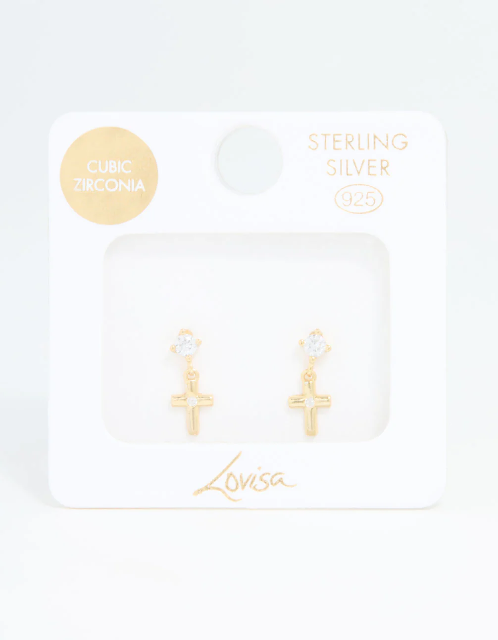 Gold Plated Sterling Silver Cubic Zirconia Cross Drop Earrings - Image 5
