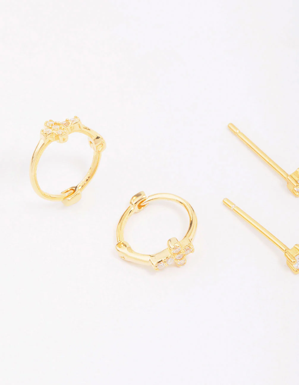 Gold Plated Sterling Silver Cubic Zirconia Cross Earring Pack - Image 2