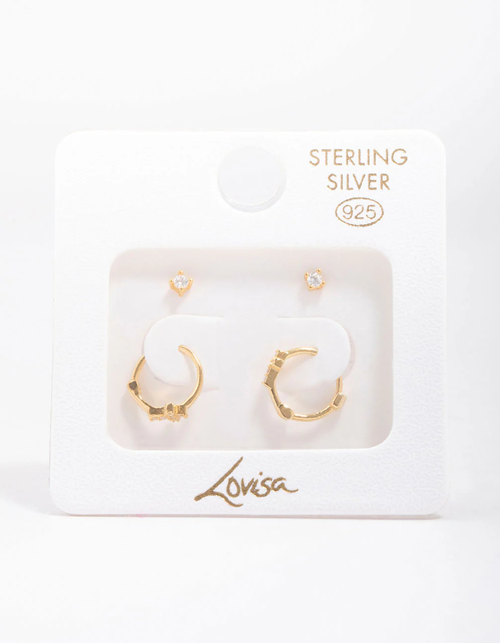 Gold Plated Sterling Silver Cubic Zirconia Cross Earring Pack - Image 3