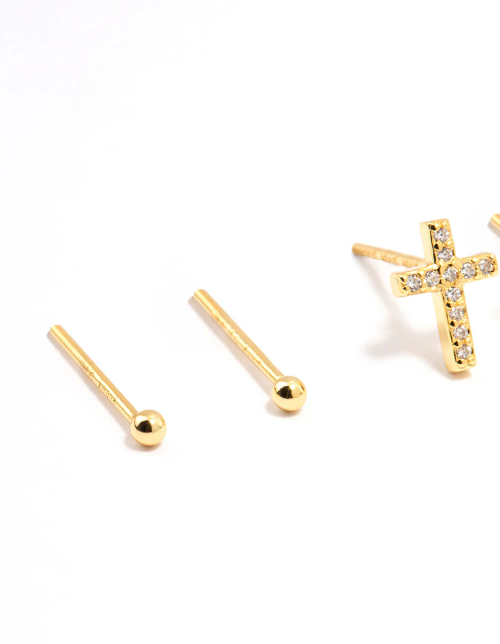 Gold Plated Sterling Silver Cubic Zirconia Cross Earrings 2-Pack - Image 2