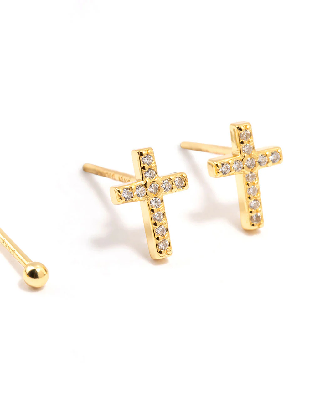 Gold Plated Sterling Silver Cubic Zirconia Cross Earrings 2-Pack - Image 3