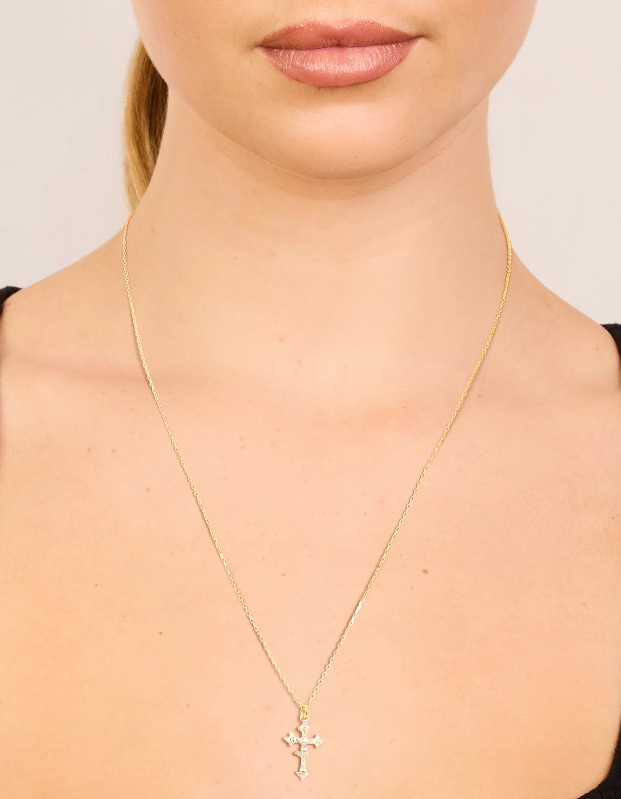Gold Plated Sterling Silver Cubic Zirconia Cross Necklace - Image 2
