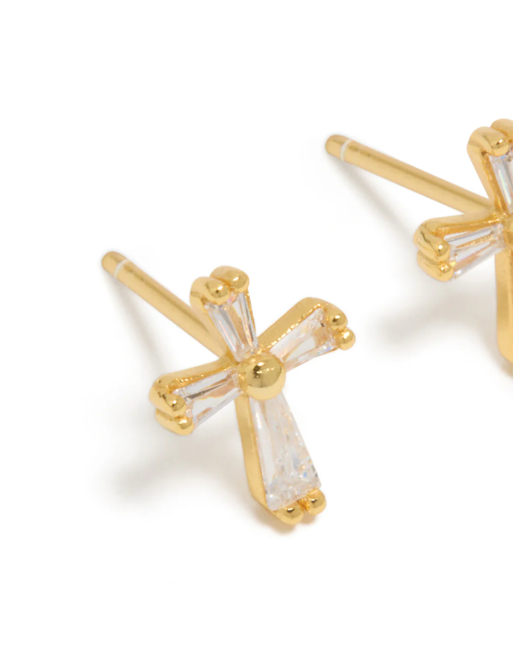 Gold Plated Sterling Silver Cubic Zirconia Cross Stud Earrings - Image 3
