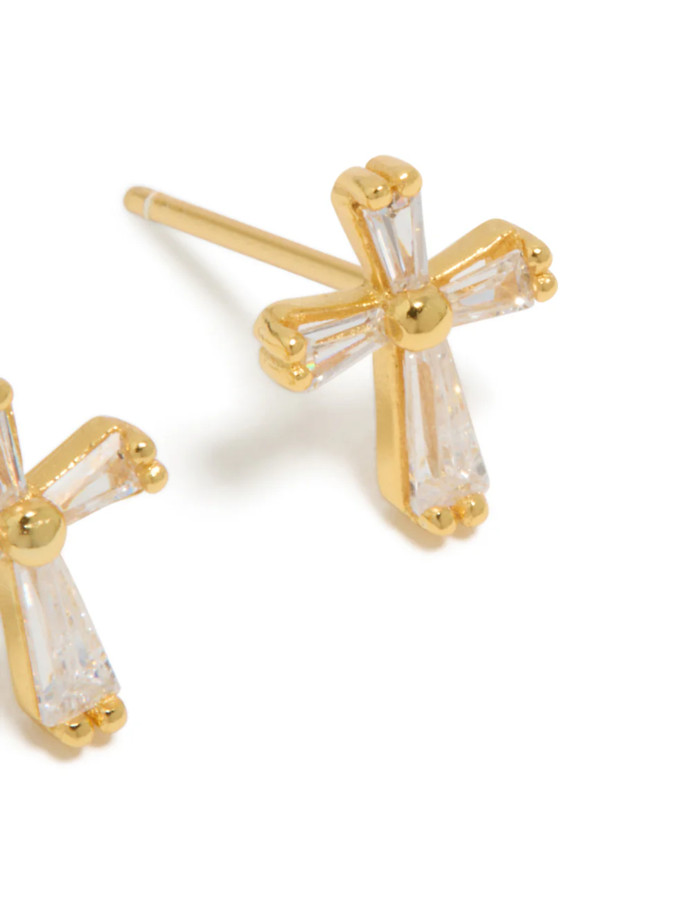 Gold Plated Sterling Silver Cubic Zirconia Cross Stud Earrings - Image 4