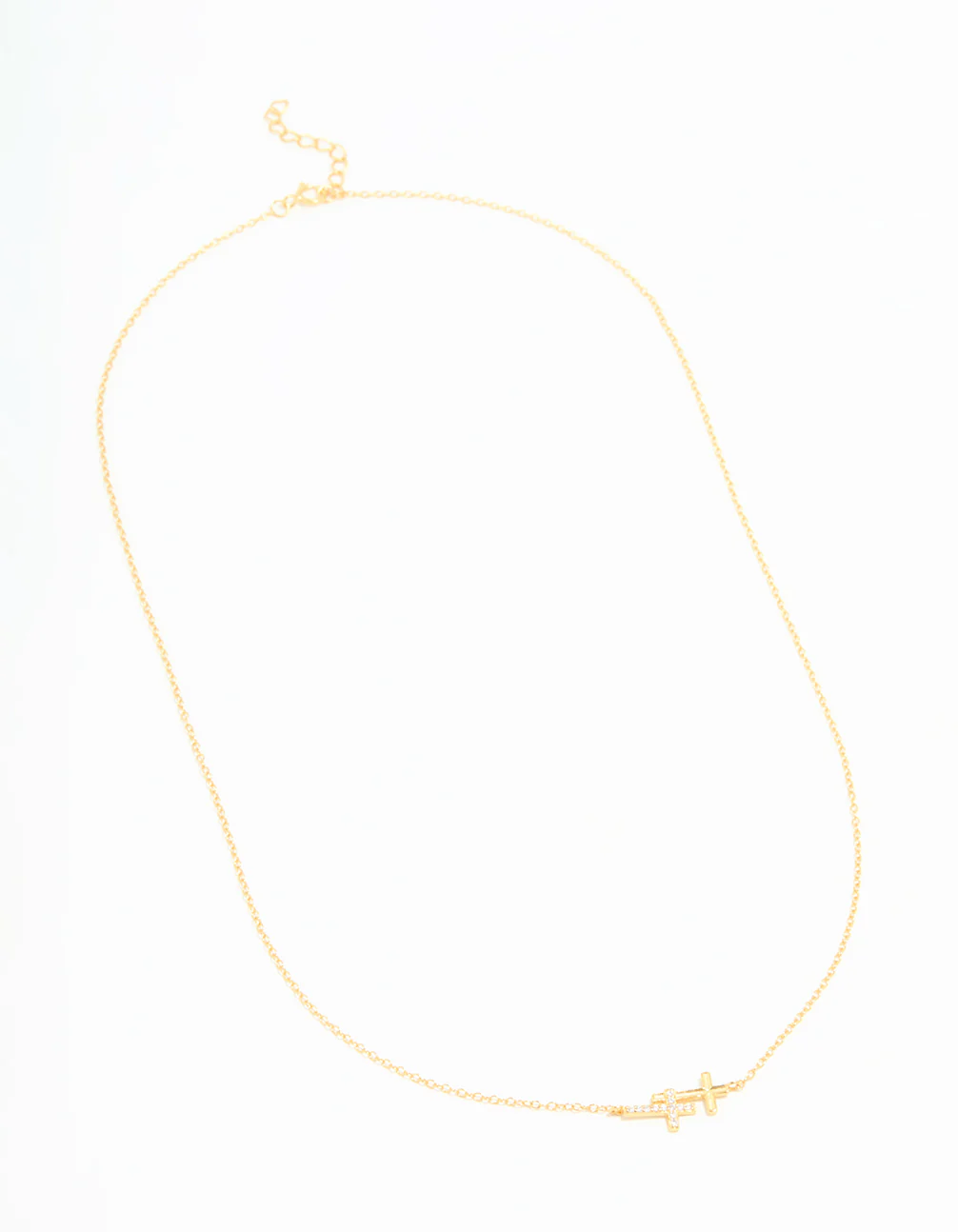 Gold Plated Sterling Silver Cubic Zirconia Double Cross Necklace - Image 4