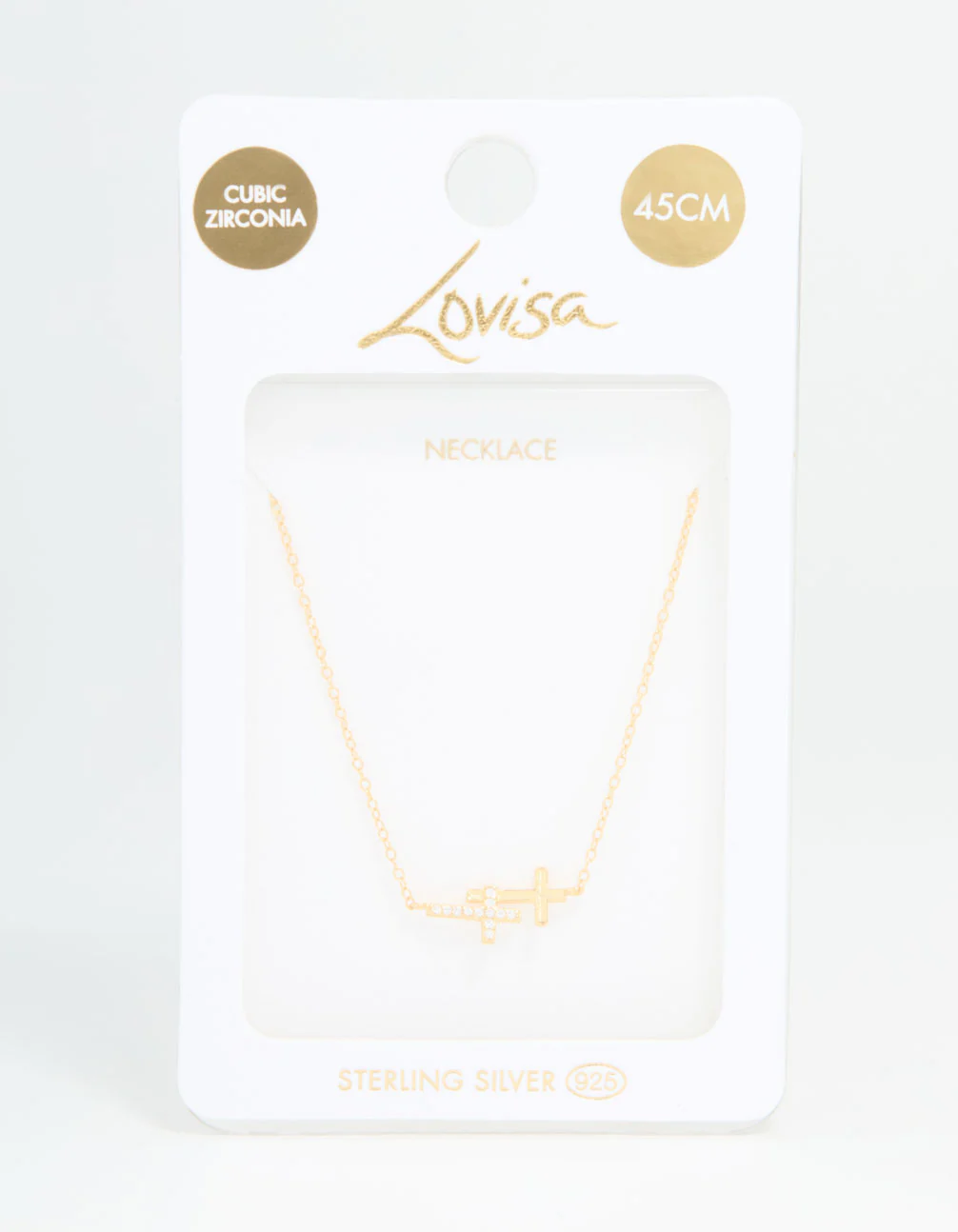 Gold Plated Sterling Silver Cubic Zirconia Double Cross Necklace - Image 5