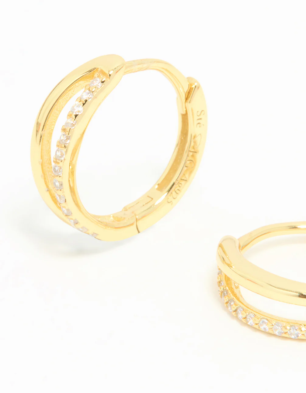 Gold Plated Sterling Silver Cubic Zirconia Double Hoop Earrings - Image 4