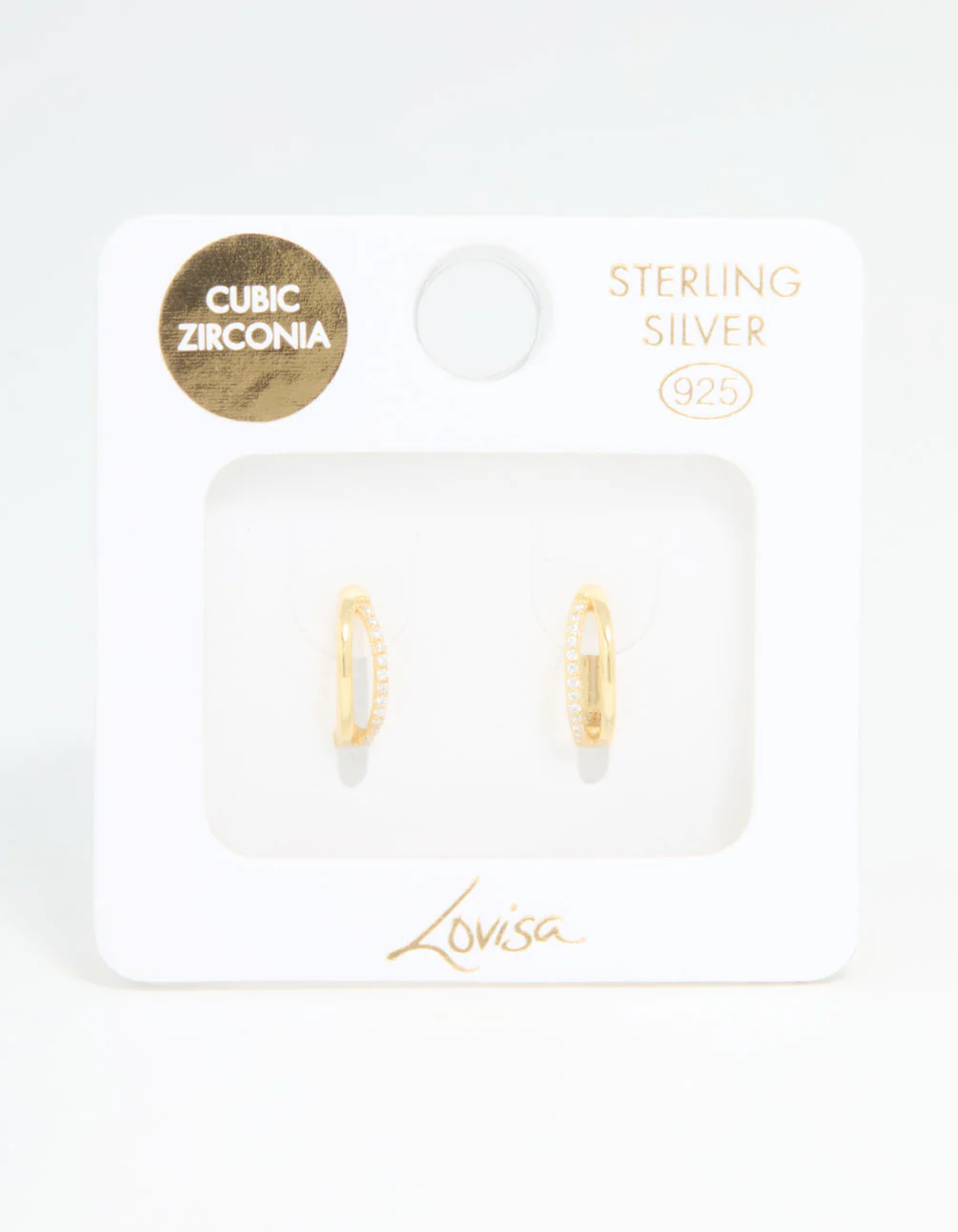 Gold Plated Sterling Silver Cubic Zirconia Double Hoop Earrings - Image 5