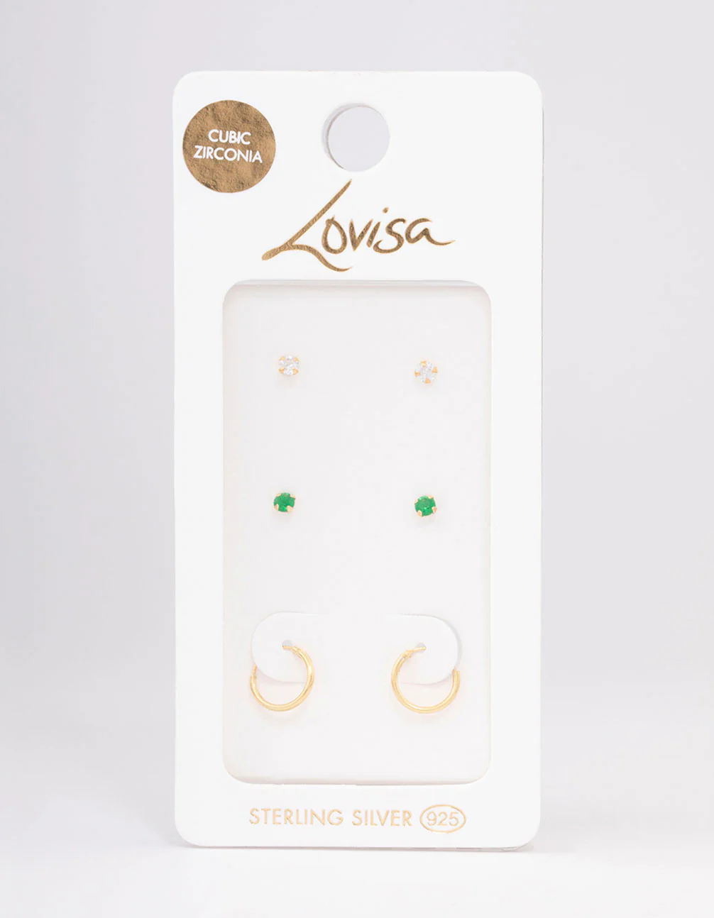 Gold Plated Sterling Silver Cubic Zirconia Earring 3-Pack - Image 3