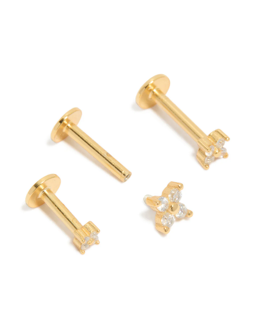 Gold Plated Sterling Silver Cubic Zirconia Flower Flat Back Studs 3-Pack - Image 3