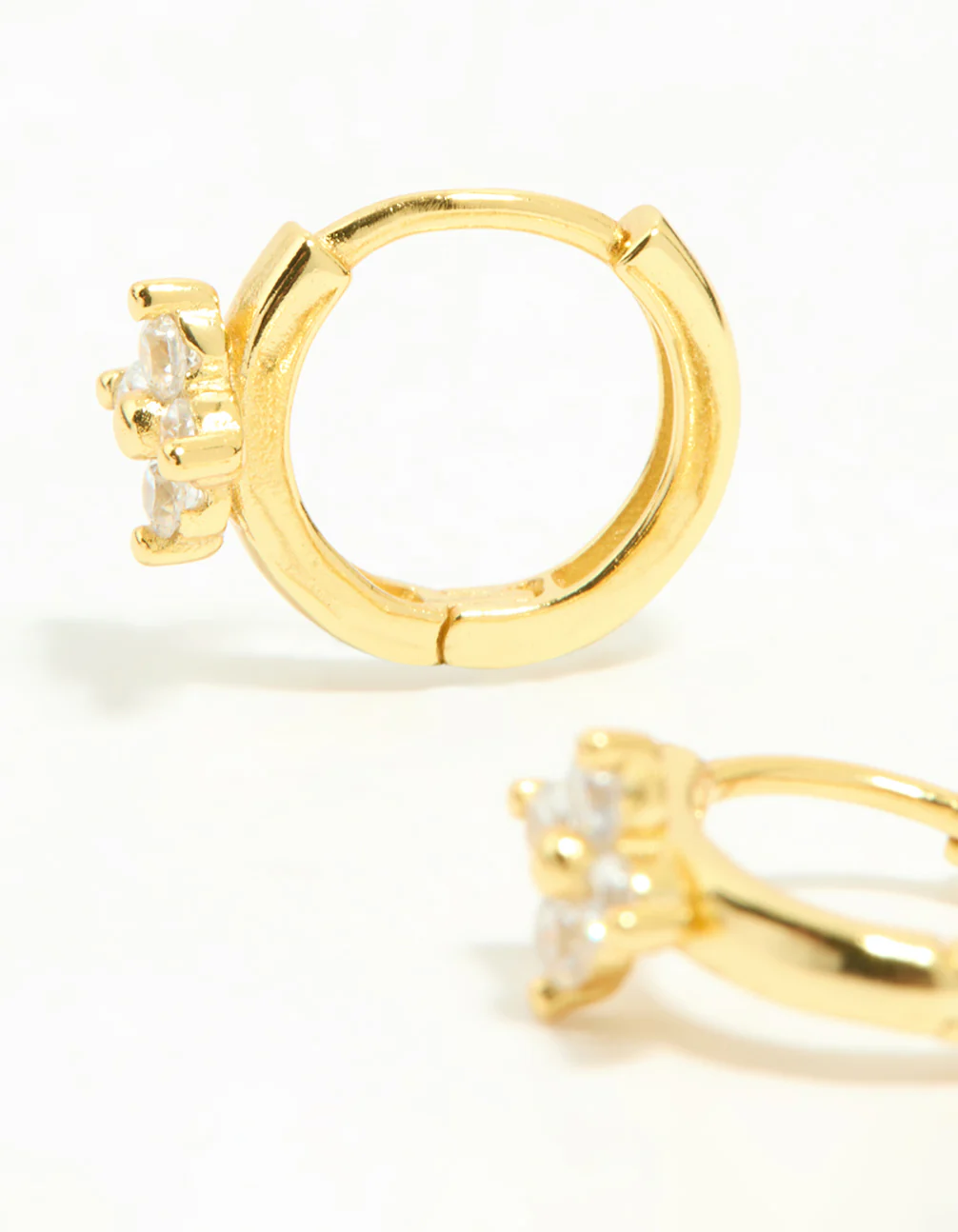 Gold Plated Sterling Silver Cubic Zirconia Flower Hoop Earrings - Image 4