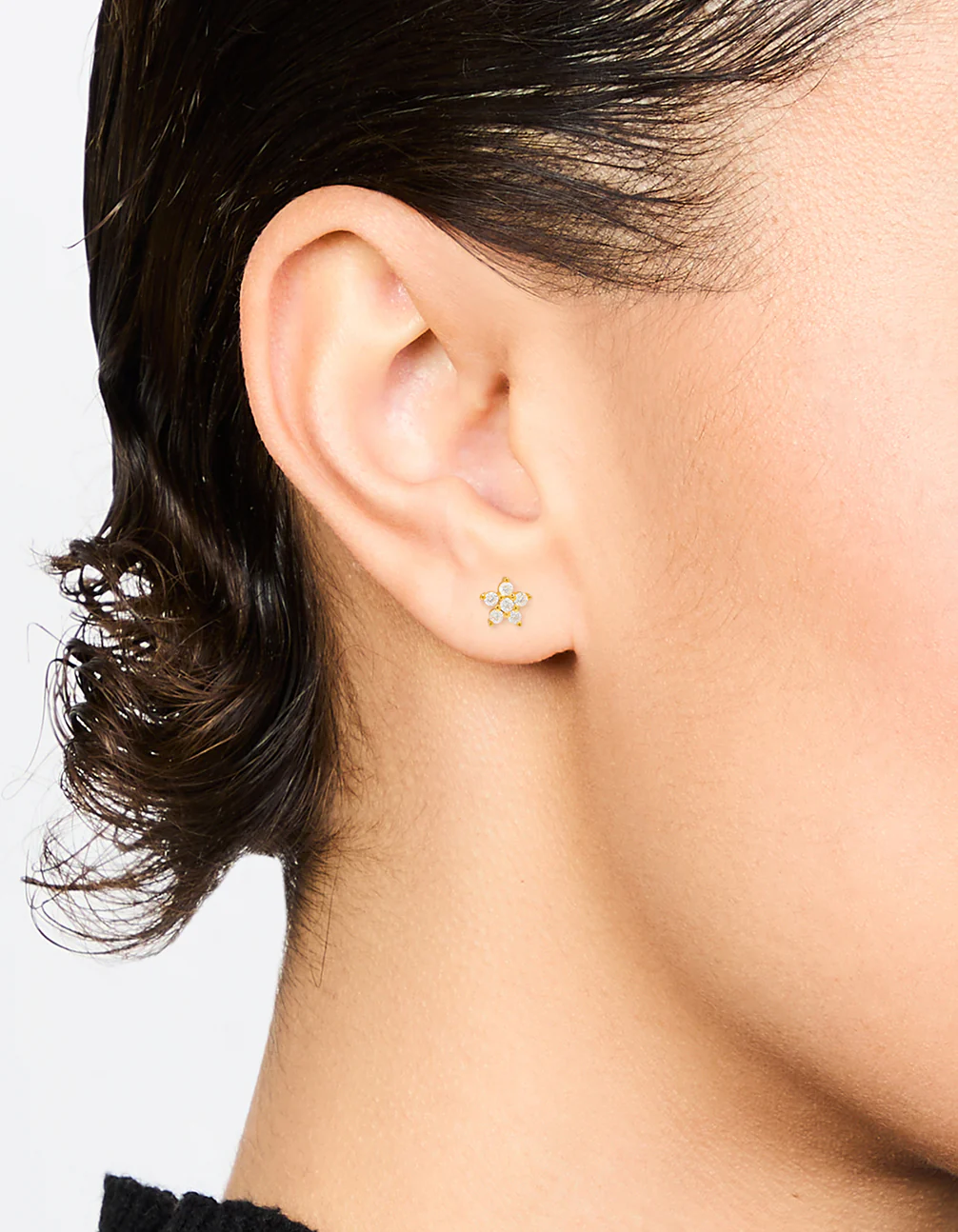 Gold Plated Sterling Silver Cubic Zirconia Flower Stud Earrings - Image 2