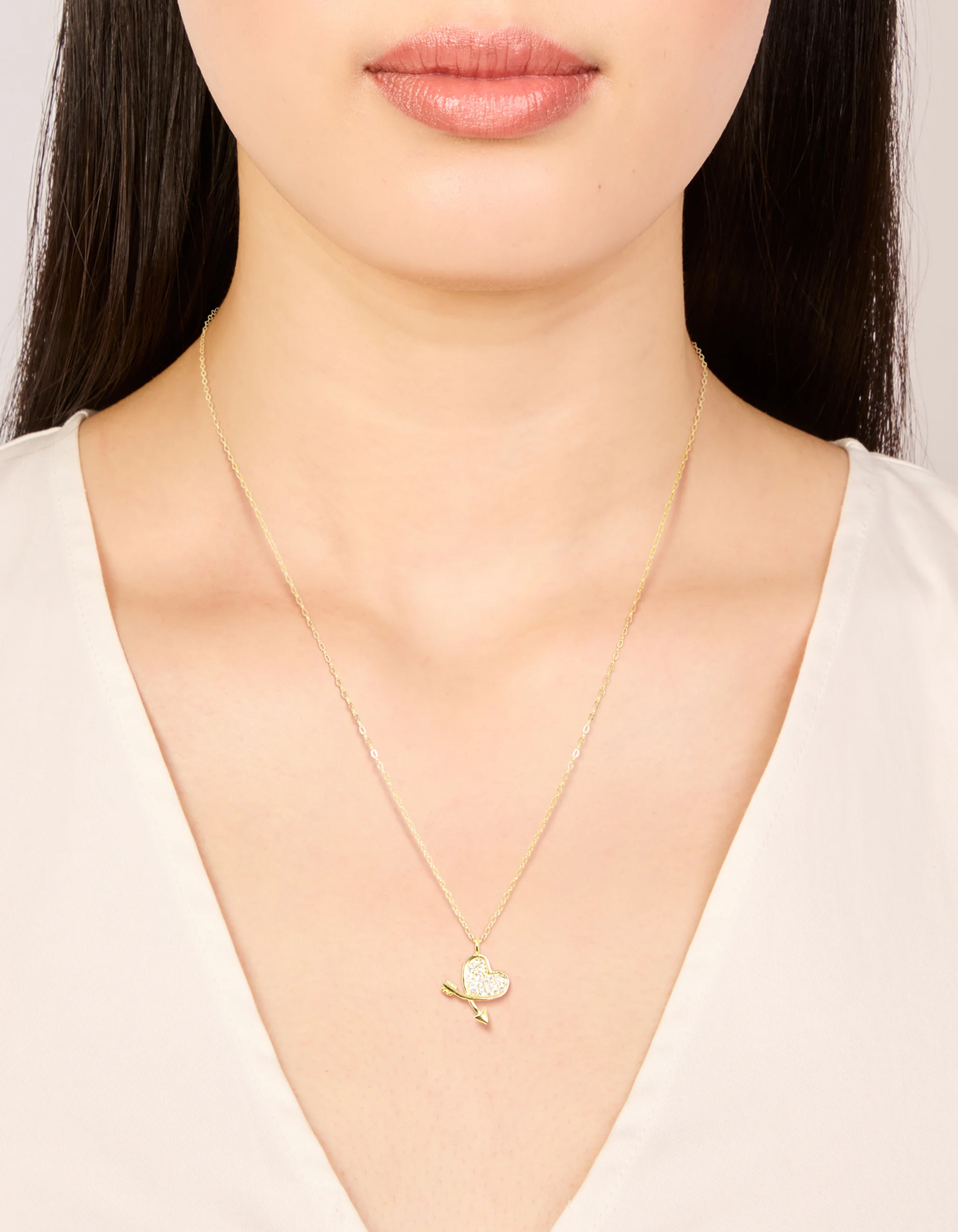Gold Plated Sterling Silver Cubic Zirconia Heart Arrow Necklace - Image 2